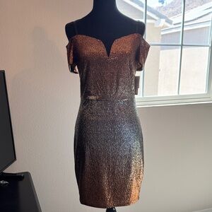 Guess Bronze Metallic Mini Dress New with Tag (removable strap )